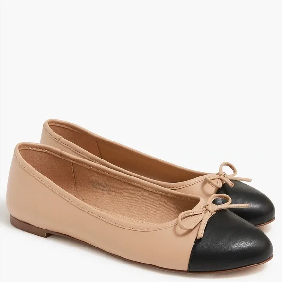 JCrew NEW Classic Two-Tone Ballet Flats in Beige and Black Bow | size 11 - Picture 1 of 11